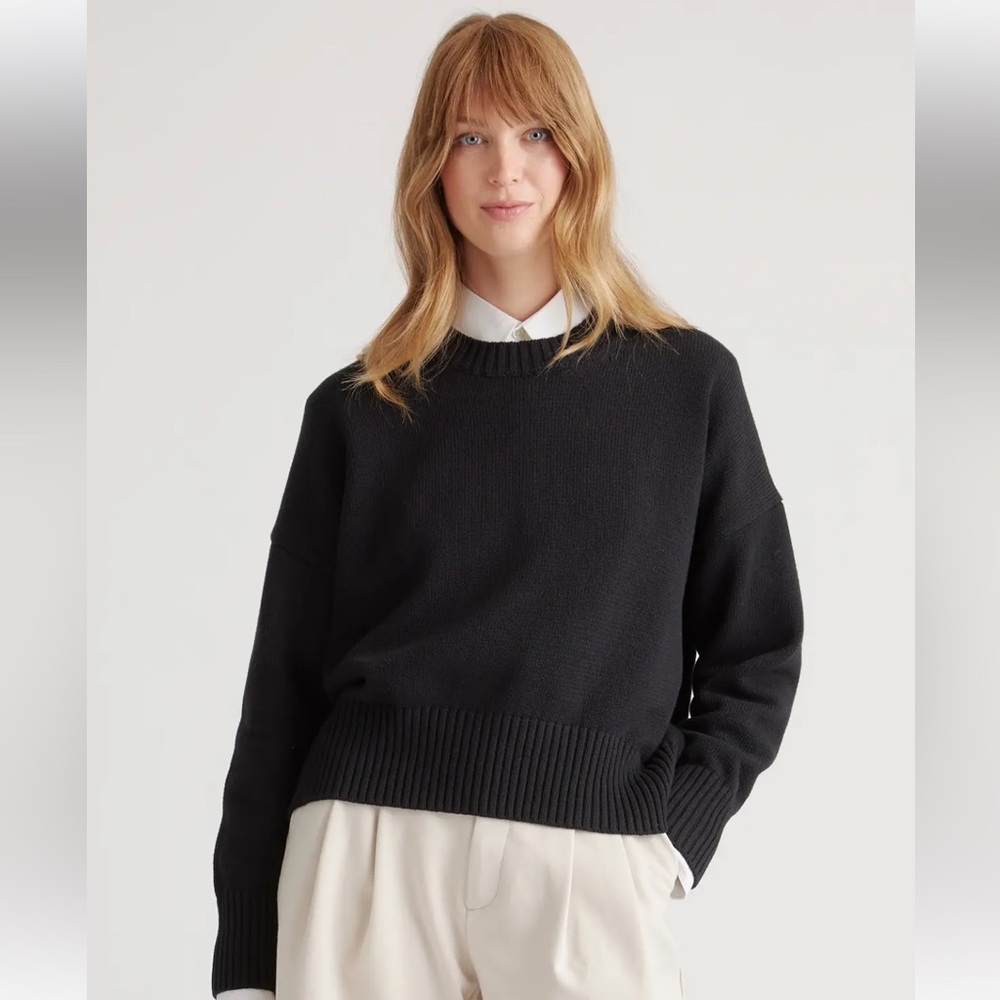 Quince 100% Organic Cotton Boyfriend Crew Sweater Black X Large